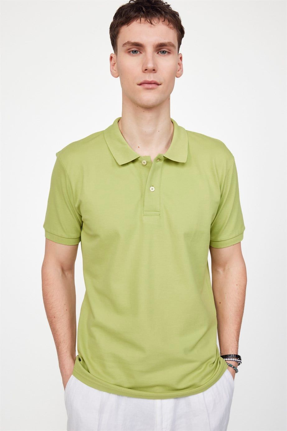 Erkek Polo Yaka Slim Fit Düz Pamuk Pike Tişört