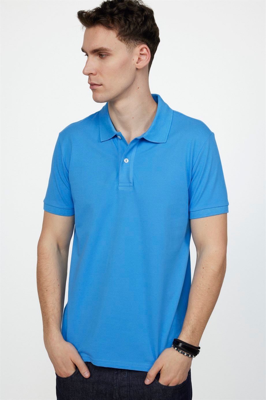 Erkek Polo Yaka Slim Fit Düz Pamuk Pike Tişört