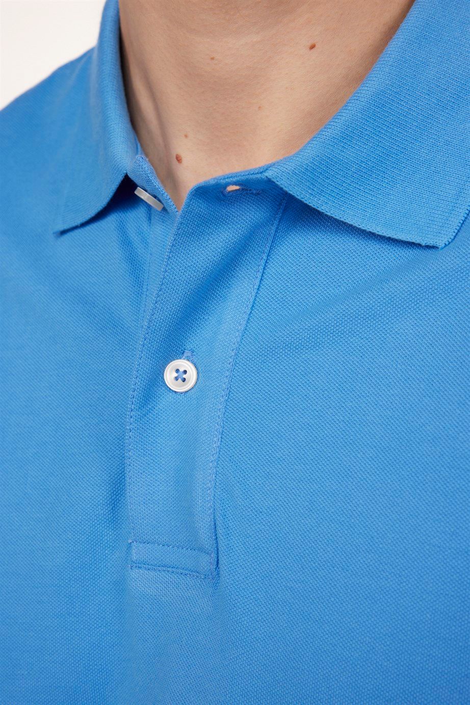 Erkek Polo Yaka Slim Fit Düz Pamuk Pike Tişört