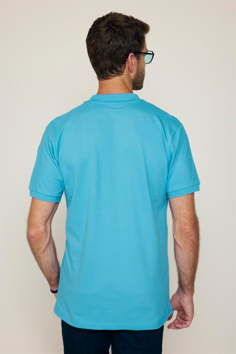 Erkek Polo Yaka Slim Fit Düz Pamuk Pike Turkuaz Tişört