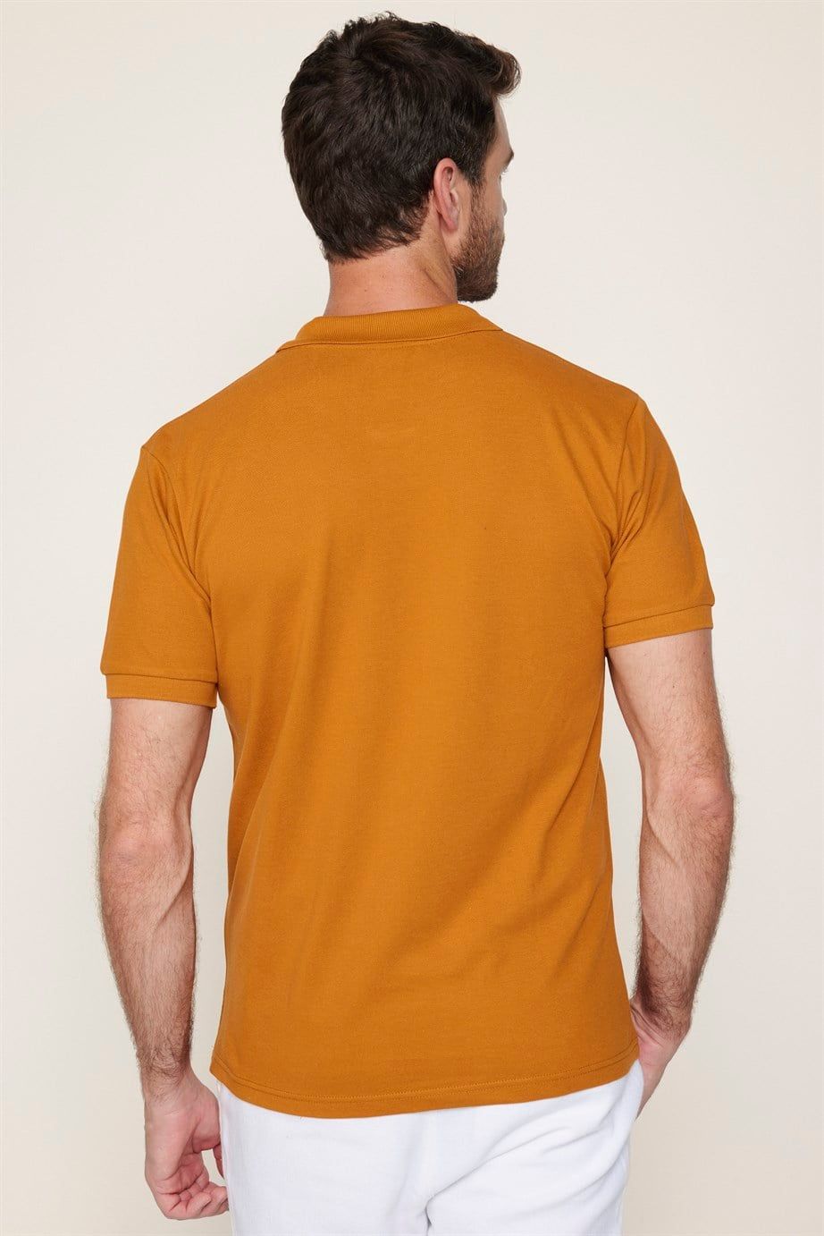 Erkek Polo Yaka Slim Fit Düz Pamuk Pike Kiremit Tişört
