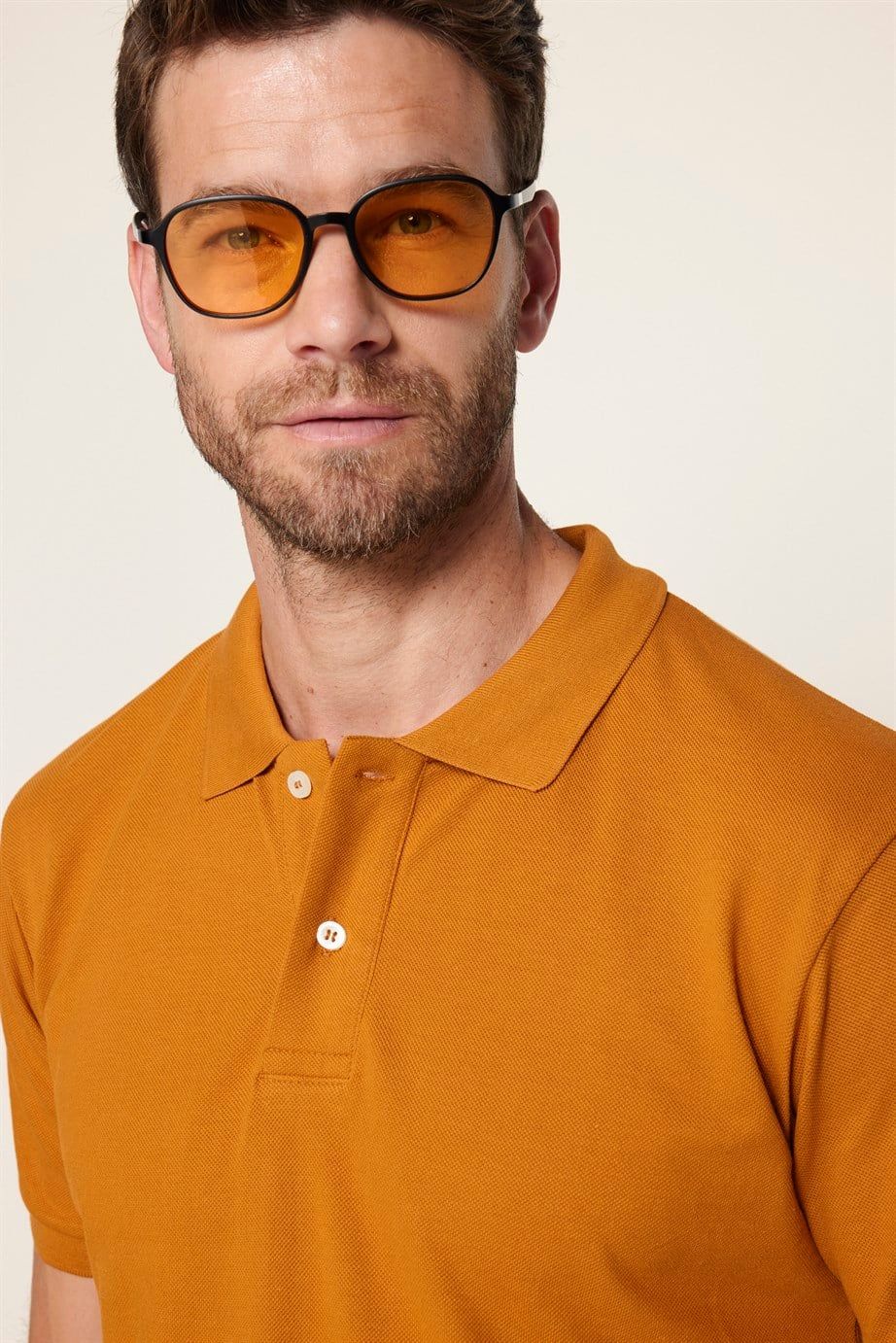 Erkek Polo Yaka Slim Fit Düz Pamuk Pike Kiremit Tişört