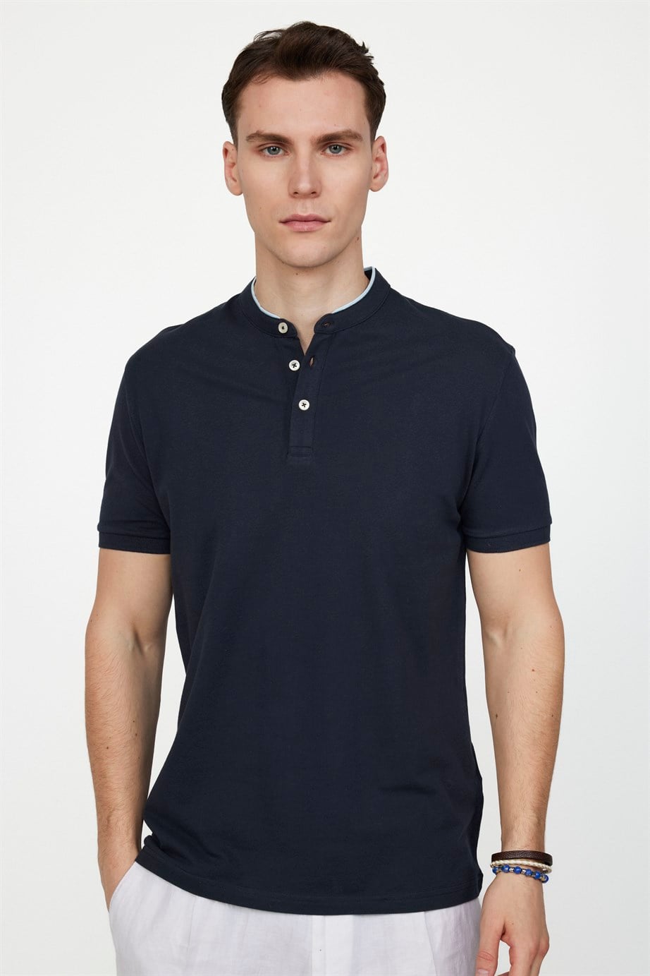 Erkek Slim Fit Hakim Yaka Pike Pamuk Tişört