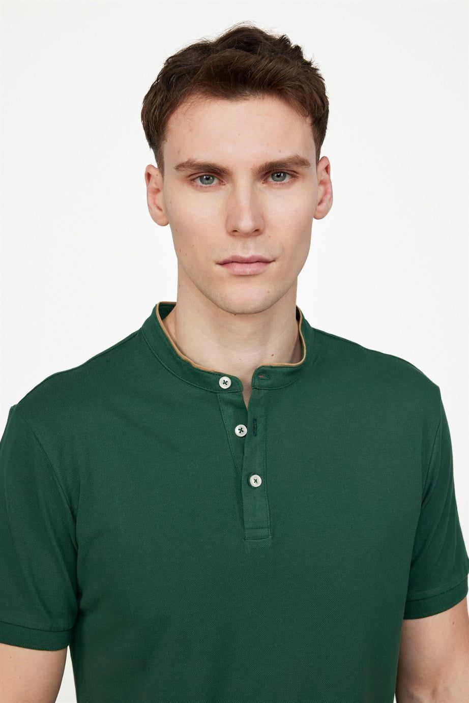 Erkek Slim Fit Hakim Yaka Pike Pamuk Tişört