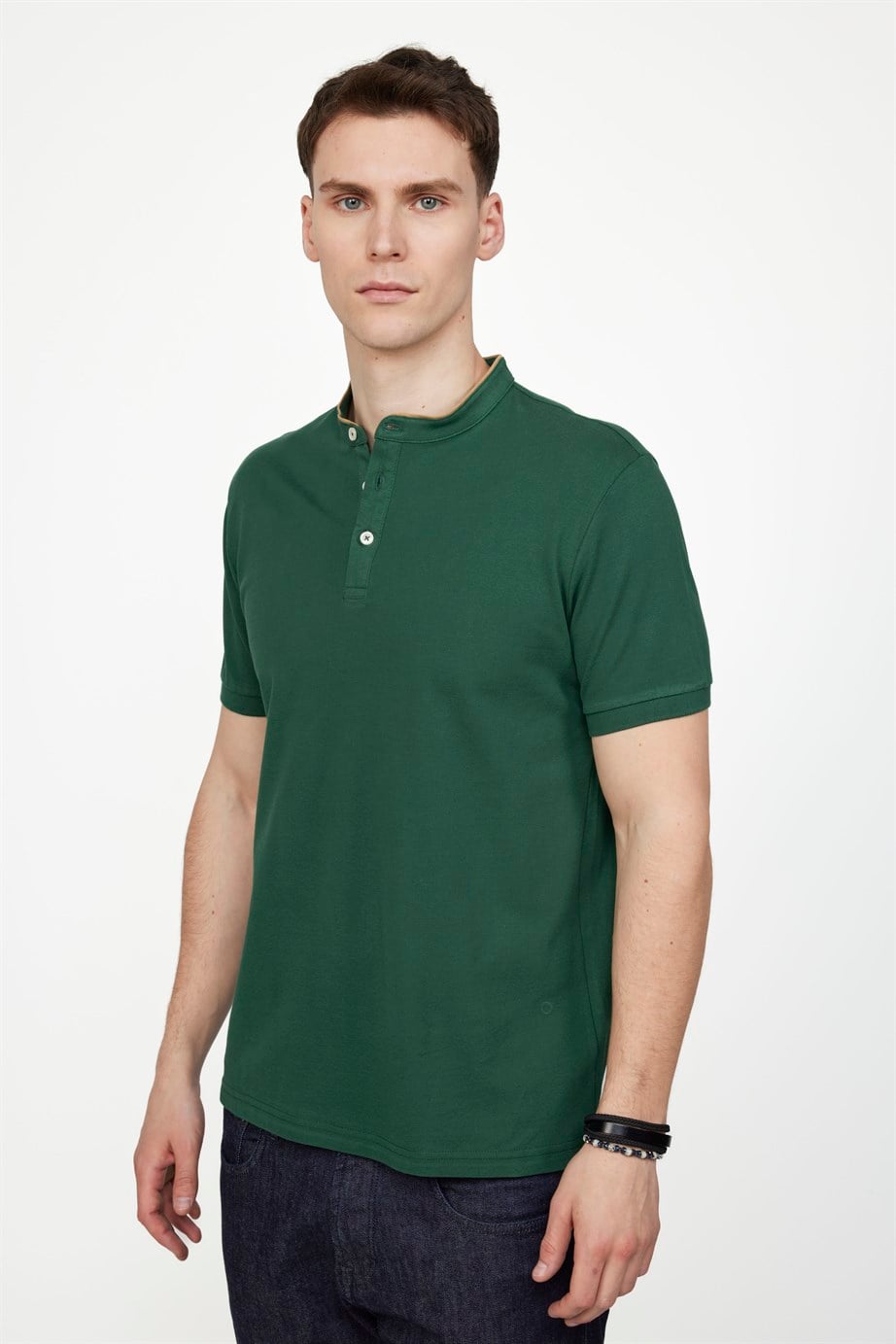 Erkek Slim Fit Hakim Yaka Pike Pamuk Tişört