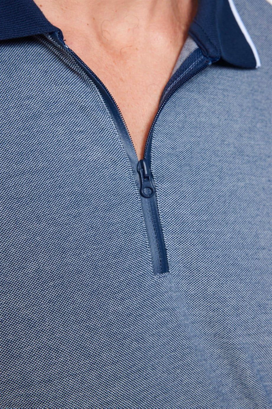 Erkek Slim Fit Fermuarlı Polo Yaka Pike Pamuklu Tişört