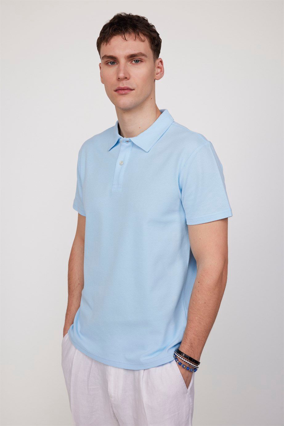 Slim Fit Desenli Polo Yaka Erkek Tişört