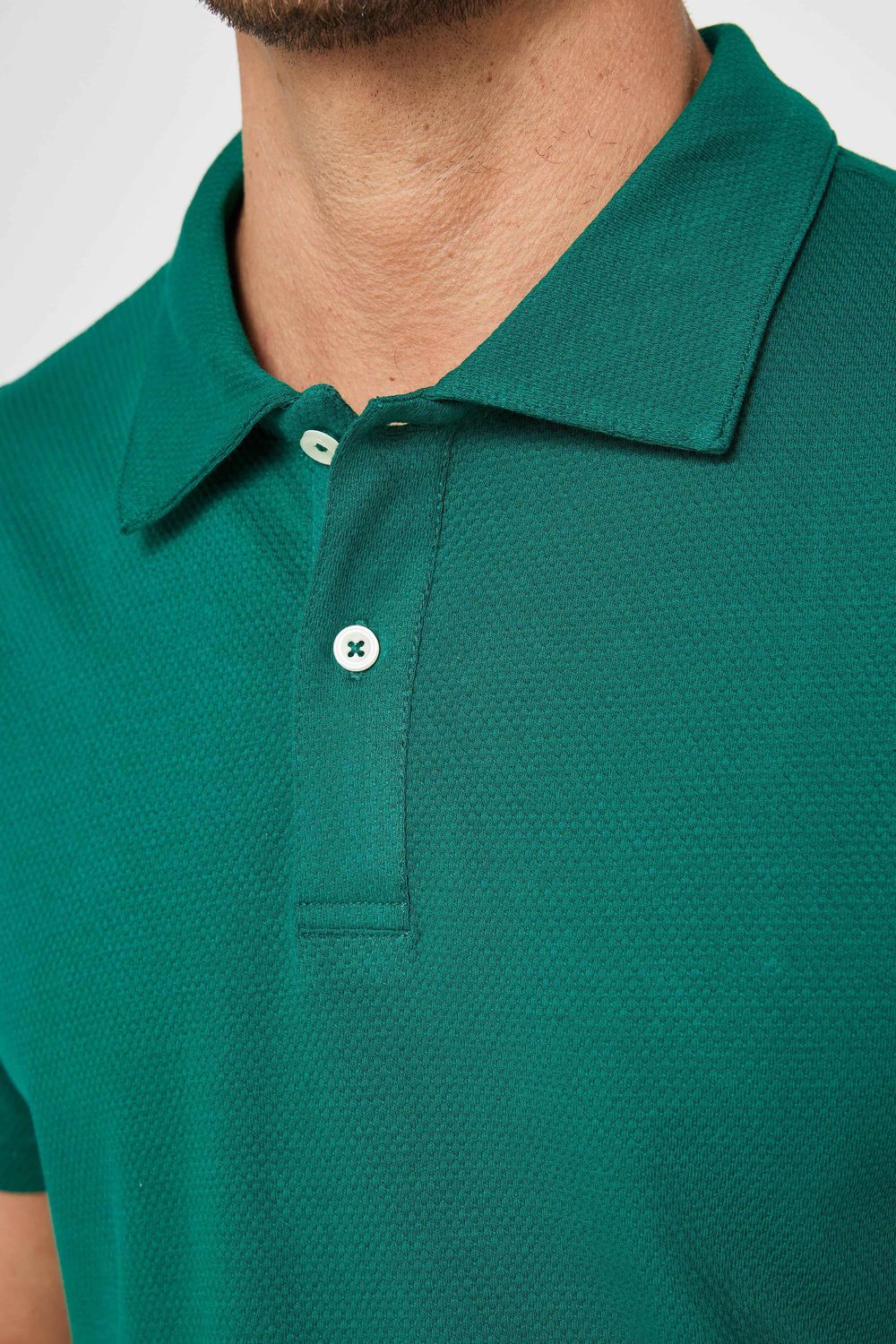 Slim Fit Desenli Polo Yaka Yeşil Erkek Tişört
