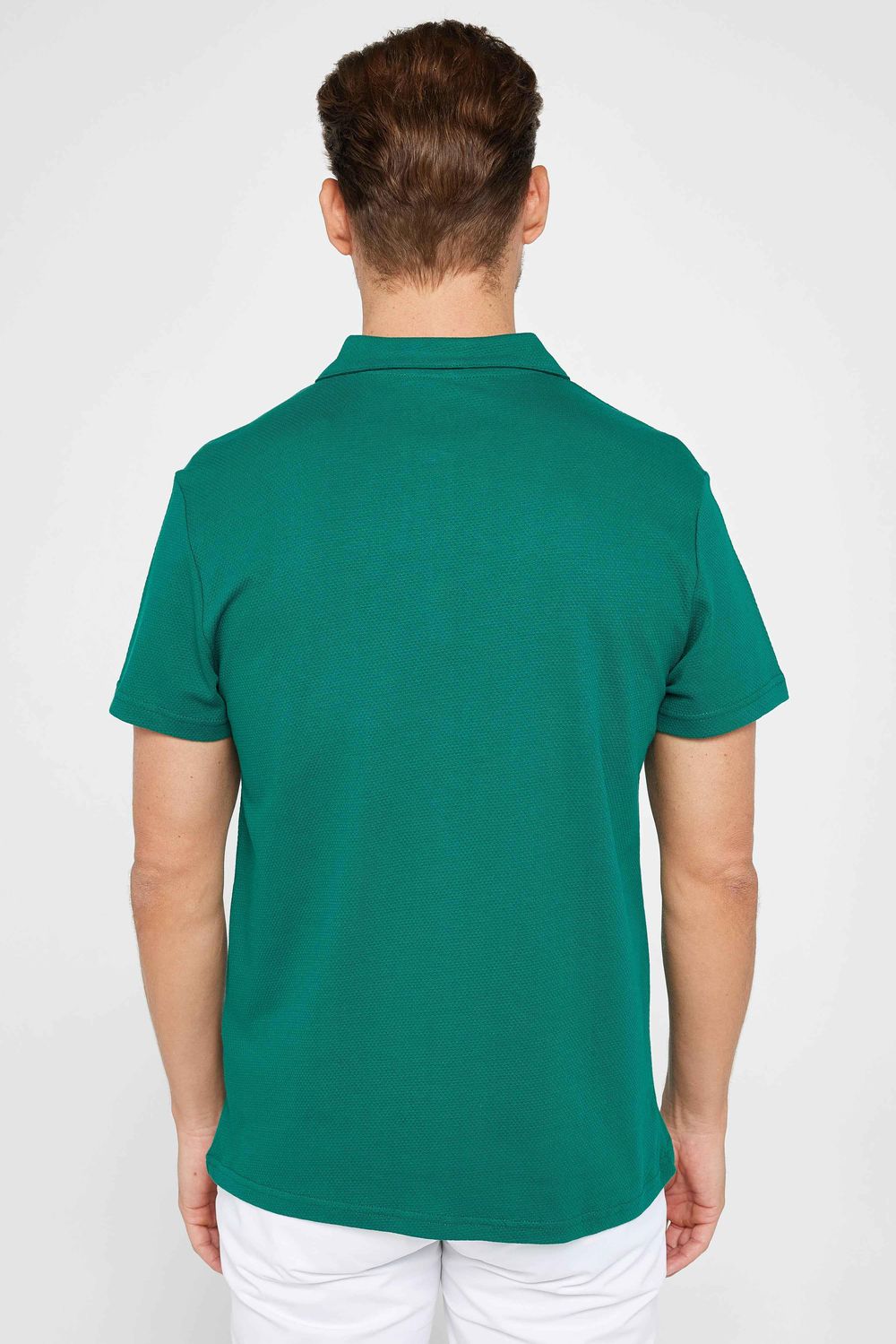 Slim Fit Desenli Polo Yaka Yeşil Erkek Tişört