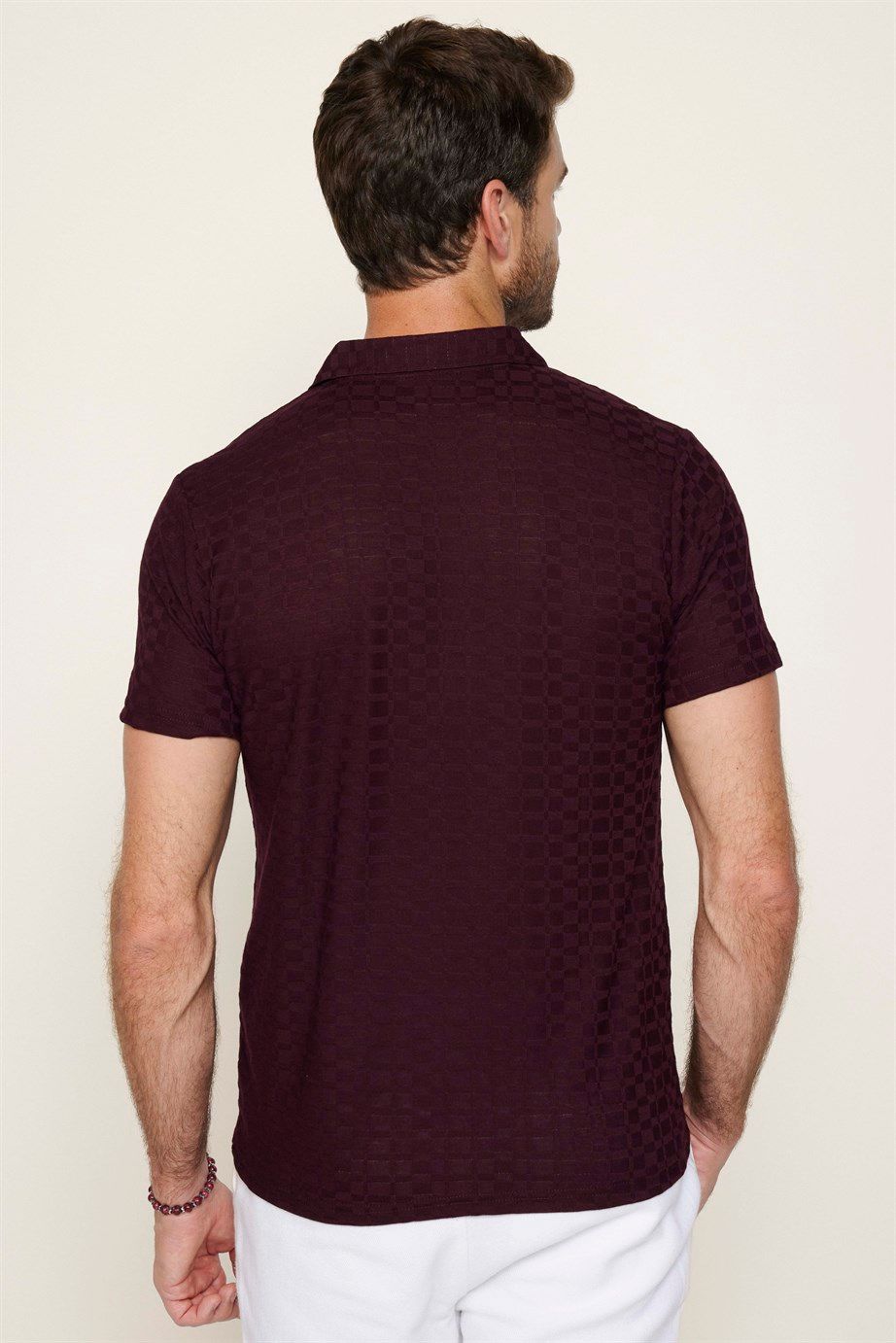 Erkek Fermuarlı Polo Yaka Slim Fit Pamuklu Mürdüm Tişört