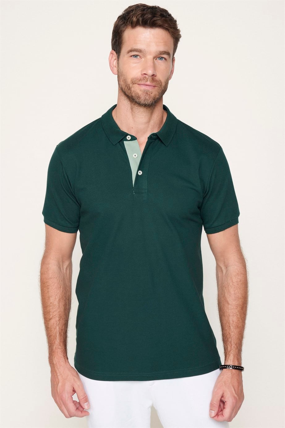 Erkek Polo Yaka Slim Fit Düz Pamuk Pike Füme Tişört