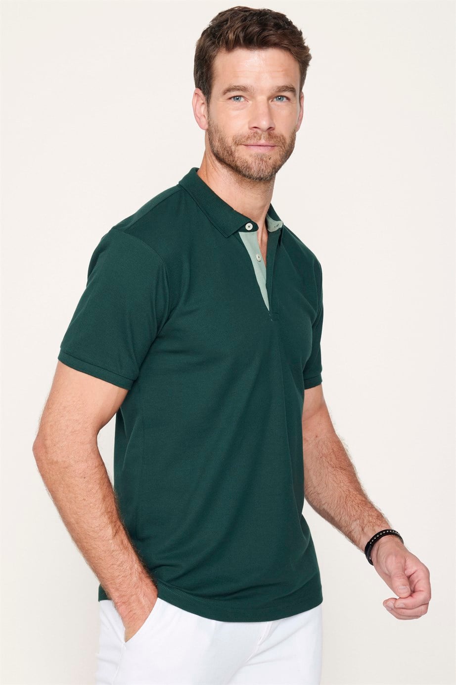 Erkek Polo Yaka Slim Fit Düz Pamuk Pike Füme Tişört