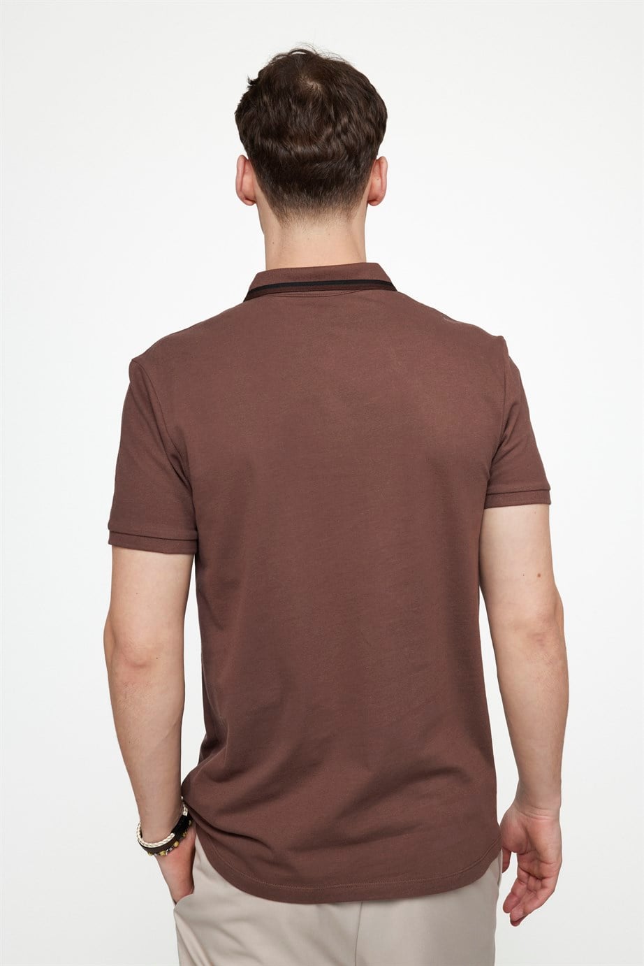 Erkek Spor Polo Yaka Slim Fit Pamuk Gizli Düğme  Tişört