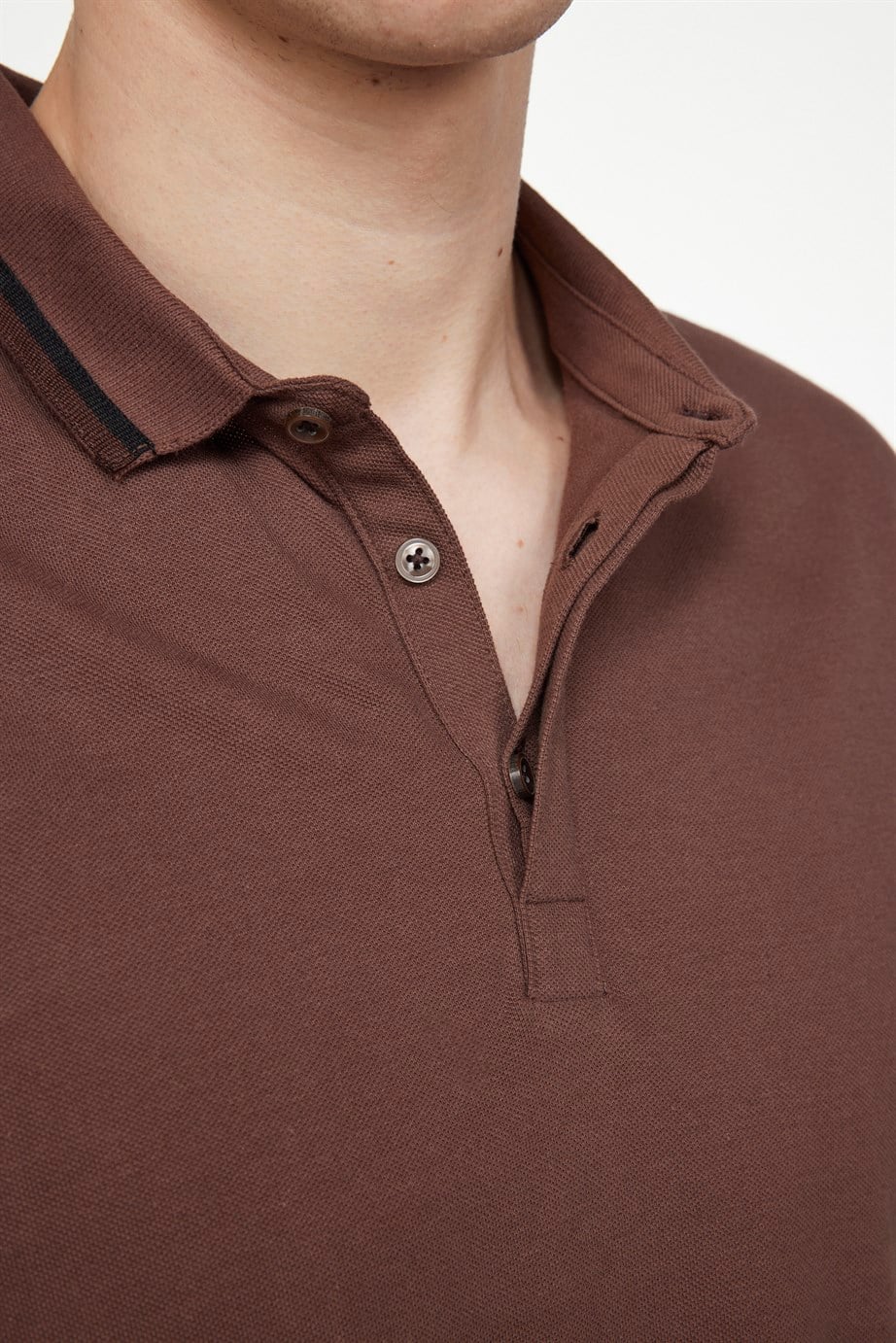 Erkek Spor Polo Yaka Slim Fit Pamuk Gizli Düğme  Tişört