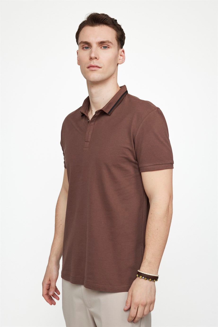 Erkek Spor Polo Yaka Slim Fit Pamuk Gizli Düğme  Tişört