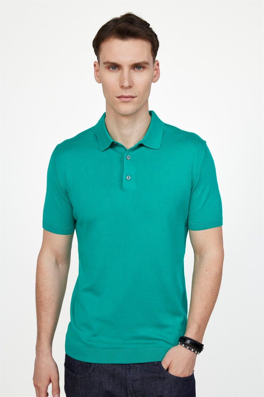 Erkek Polo Yaka Slim Fit Örme Triko Pamuklu Tişört