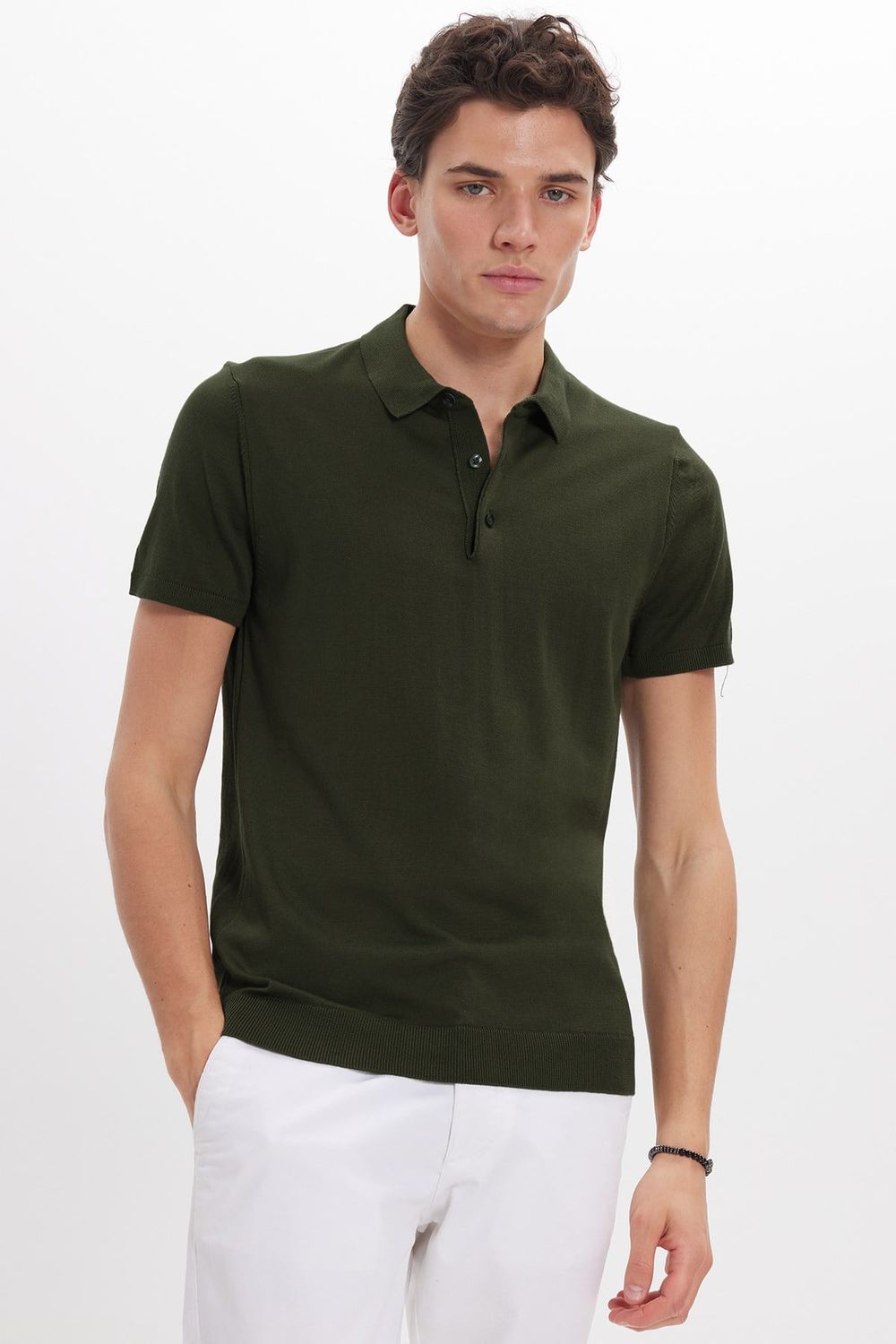 Erkek Polo Yaka Slim Fit Örme Triko Pamuklu Tişört