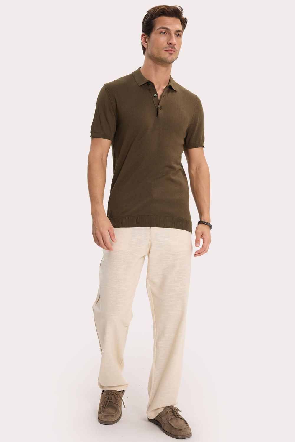 Erkek Polo Yaka Slim Fit Örme Triko Pamuklu Tişört