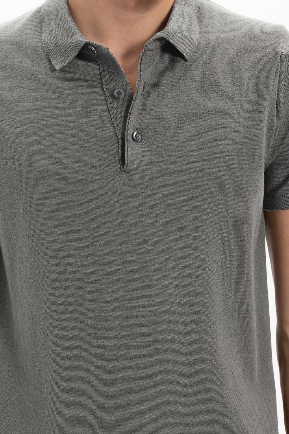 Erkek Slim Fit Dar Kesim Pamuklu Örme Triko Gri Polo Yaka Tişört