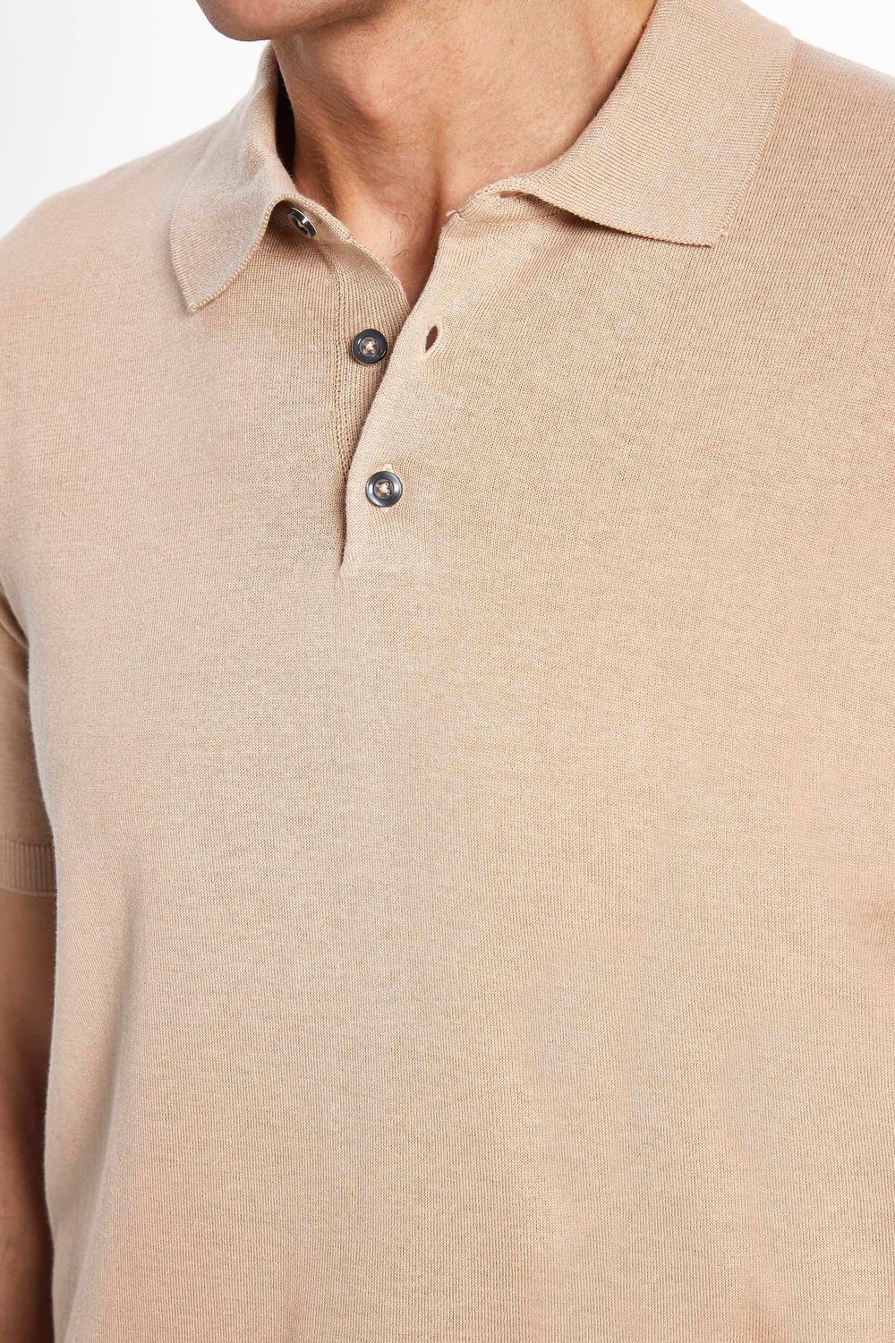 Erkek Slim Fit Dar Kesim Pamuklu Örme Triko Taş Polo Yaka Tişört