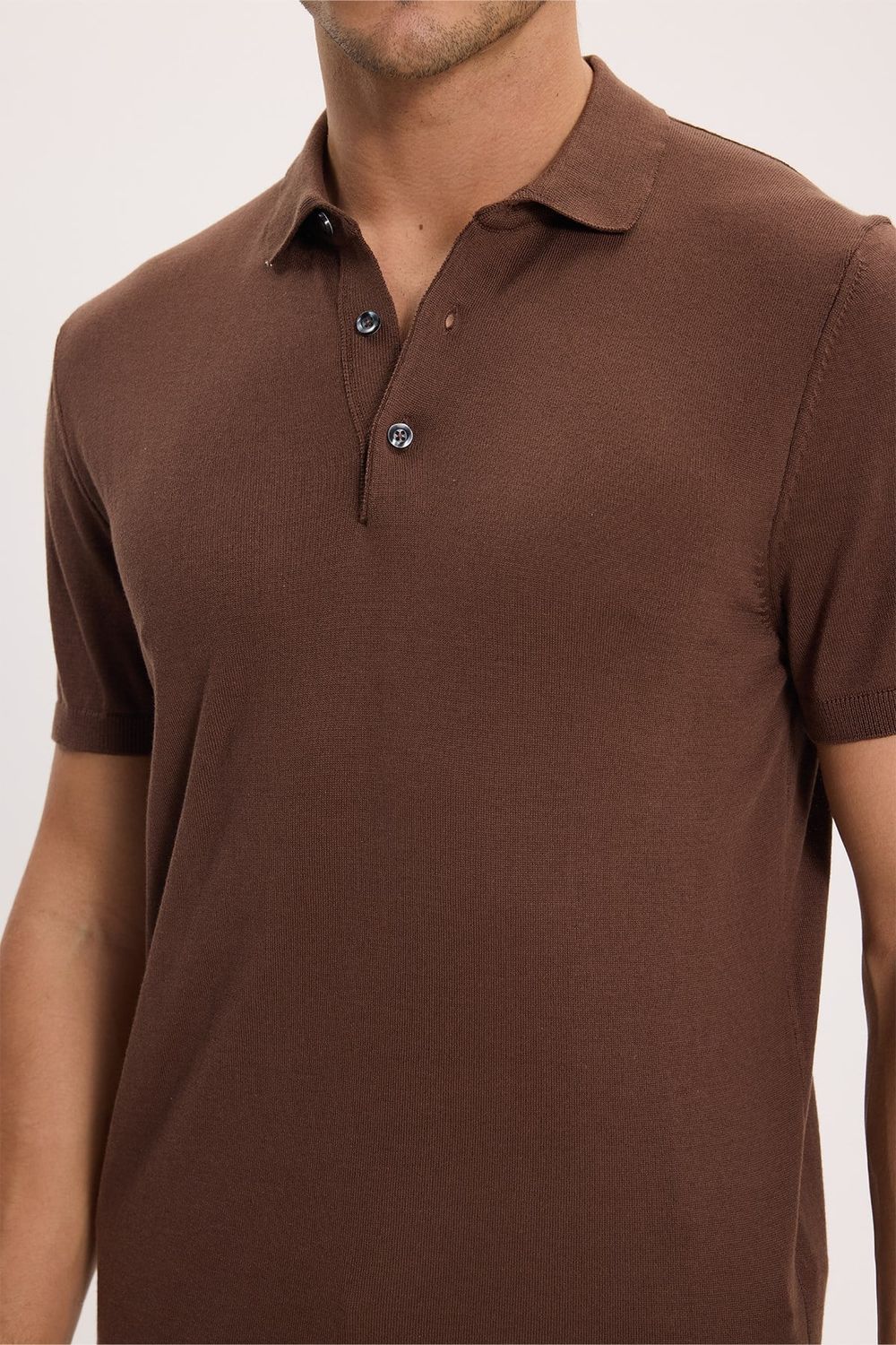 Erkek Slim Fit Dar Kesim Pamuklu Örme Triko Kahverengi Polo Yaka Tişört