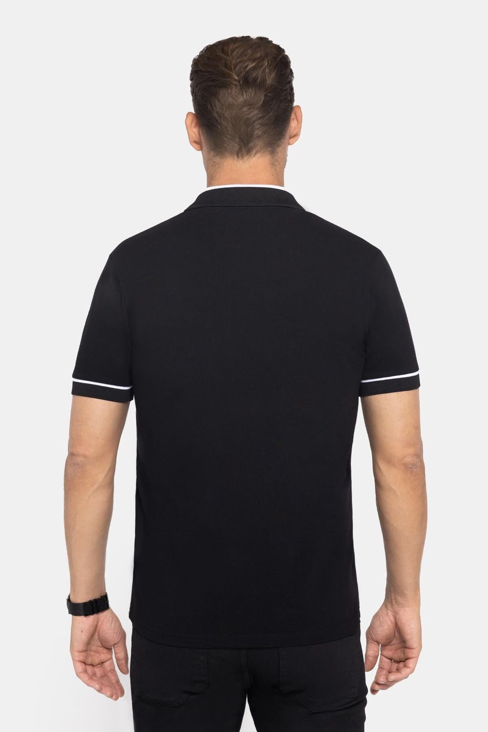 Erkek Slim Fit Dar Kesim %100 Pamuk Düz Pike Fermuarlı Siyah Polo Yaka Tişört