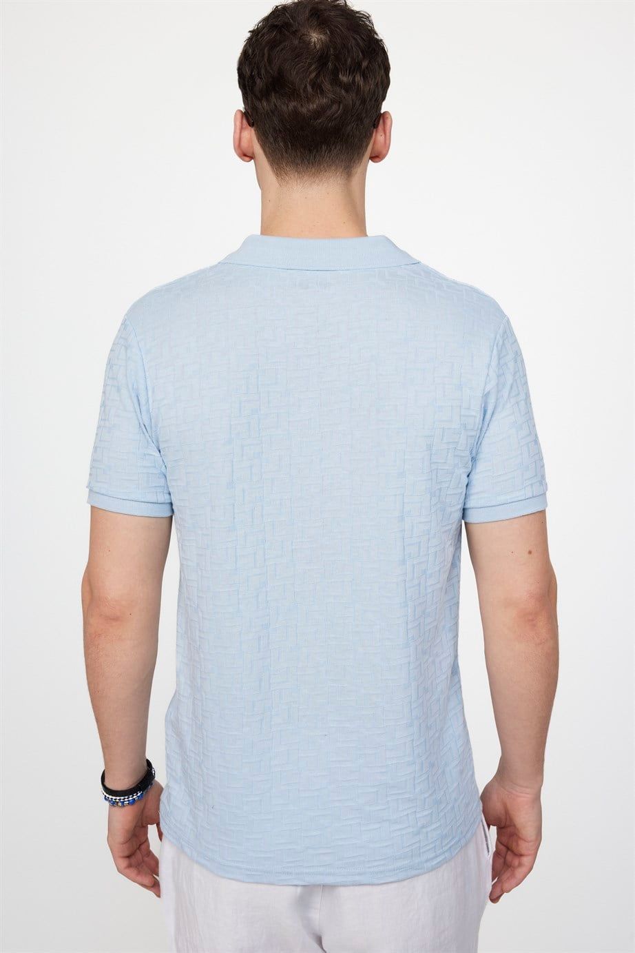 Erkek Polo V Yaka Slim Fit Düğmesiz Örme Pamuklu  Tişört