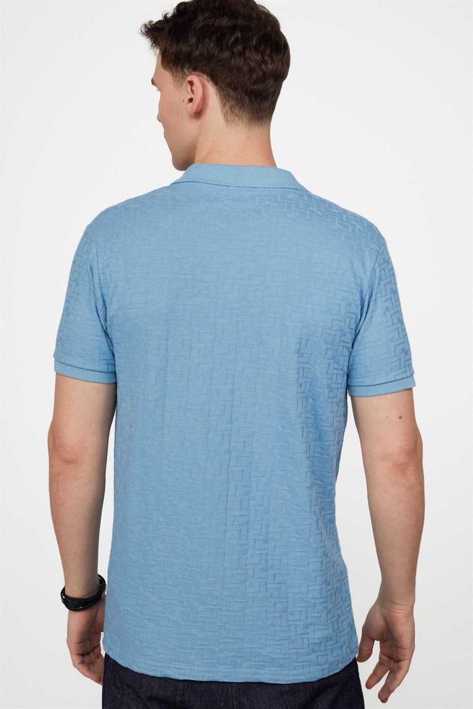 Erkek Polo V Yaka Slim Fit Düğmesiz Örme Pamuklu  Tişört