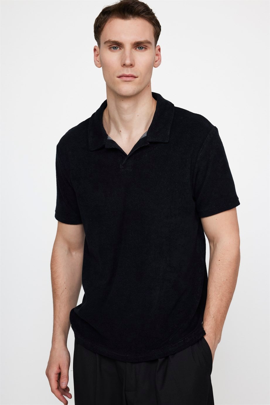Erkek Polo Yaka Slim Fit Terrycloth Havlu Kumaş  Tişört