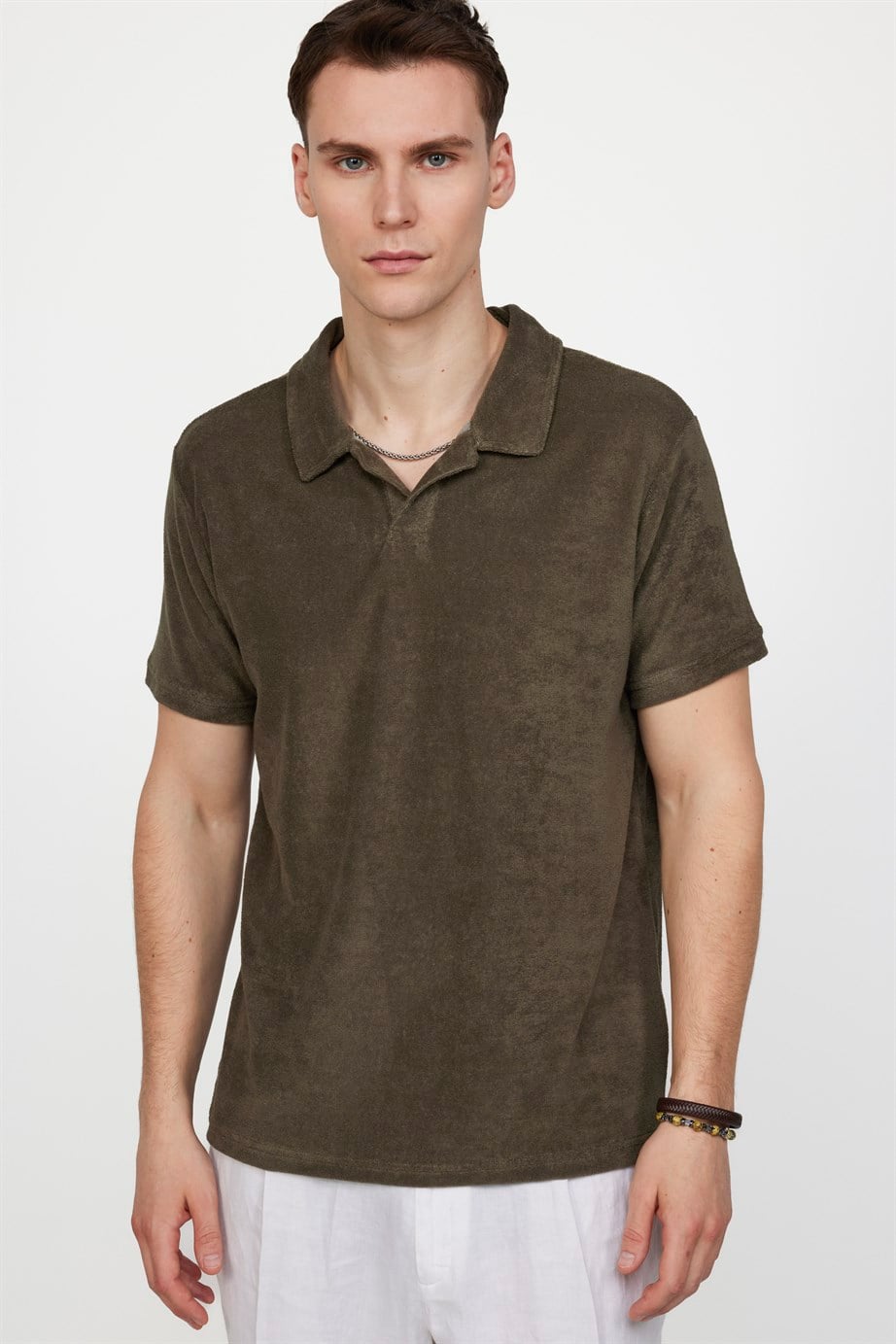 Erkek Polo Yaka Slim Fit Terrycloth Havlu Kumaş  Tişört