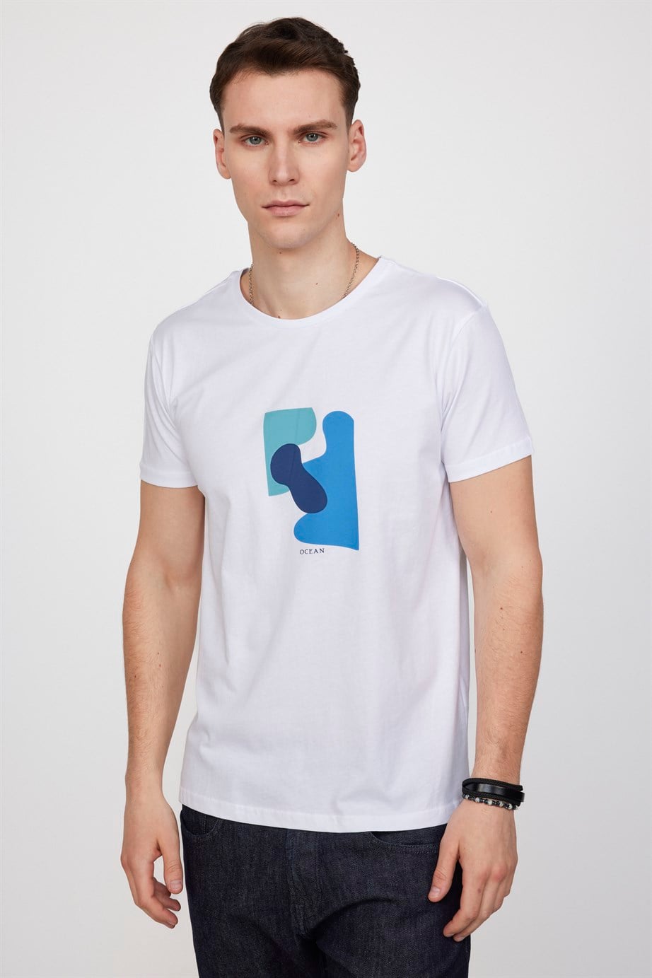 Erkek Bisiklet Yaka Slim Fit Pamuk Baskılı Tişört