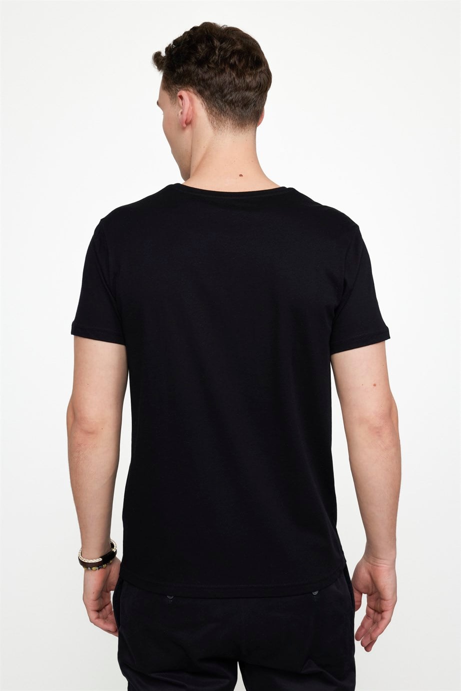 Erkek Bisiklet Yaka Slim Fit Pamuk Baskılı Tişört