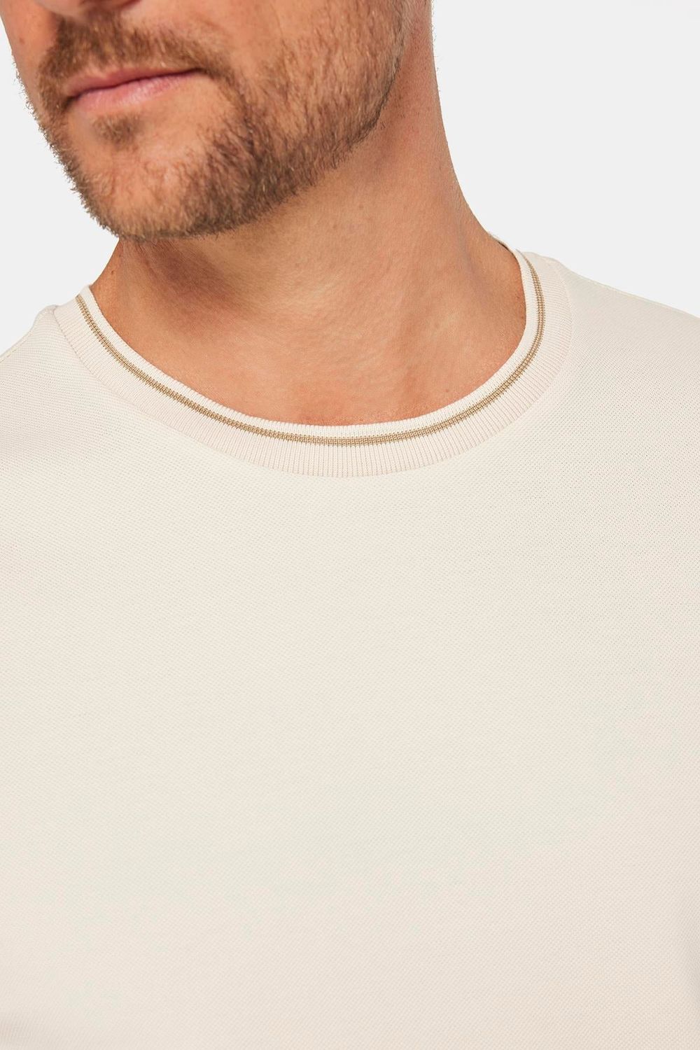 Erkek Slim Fit Dar Kesim %100 Pamuk Düz Pike Taş Rengi Bisiklet Yaka Tişört