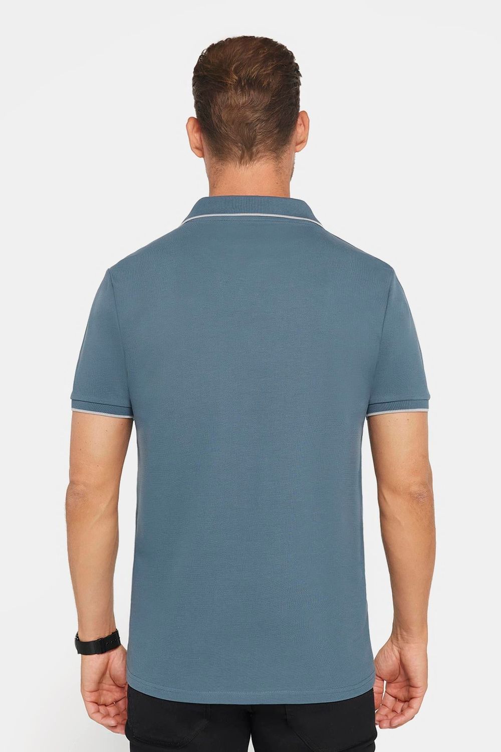 Erkek Slim Fit Dar Kesim %100 Pamuk Düz Pike Düğmesiz Antrasit Polo Yaka Tişört