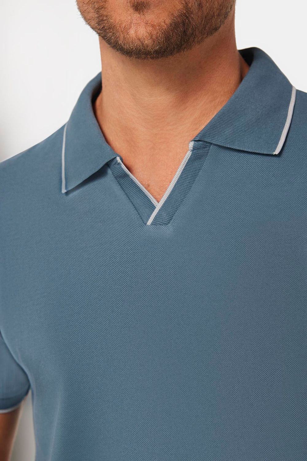 Erkek Slim Fit Dar Kesim %100 Pamuk Düz Pike Düğmesiz Antrasit Polo Yaka Tişört