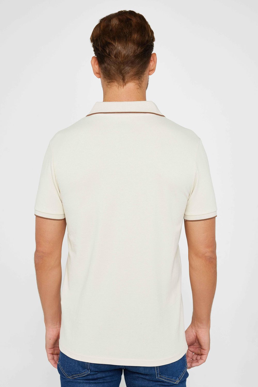 Erkek Polo V Yaka Slim Fit Düğmesiz Pamuk Vizon Pike Tişört