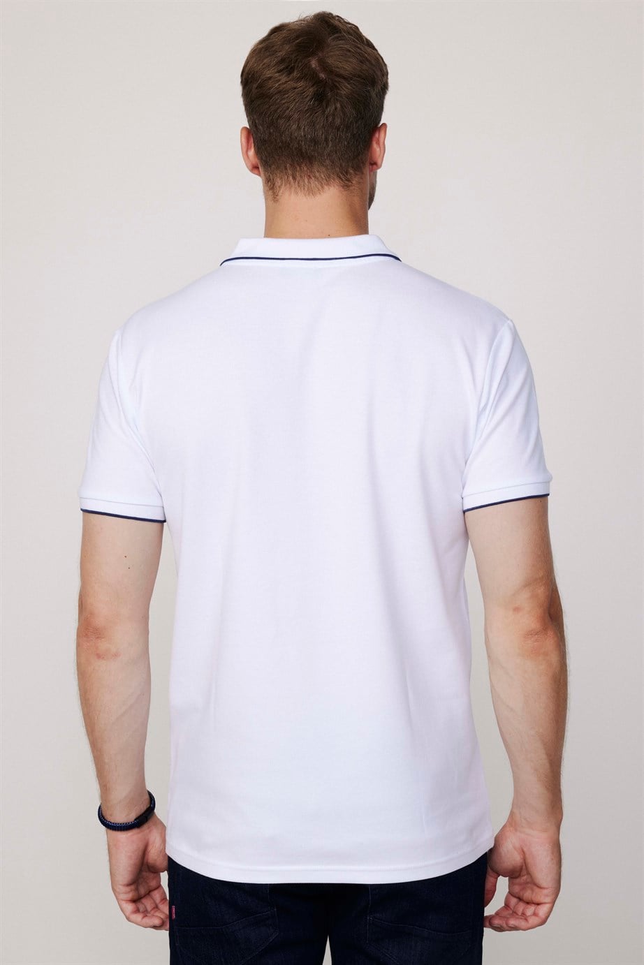 Erkek Polo Yaka Slim Fit Pamuk Fermuarlı Pike Beyaz Tişört