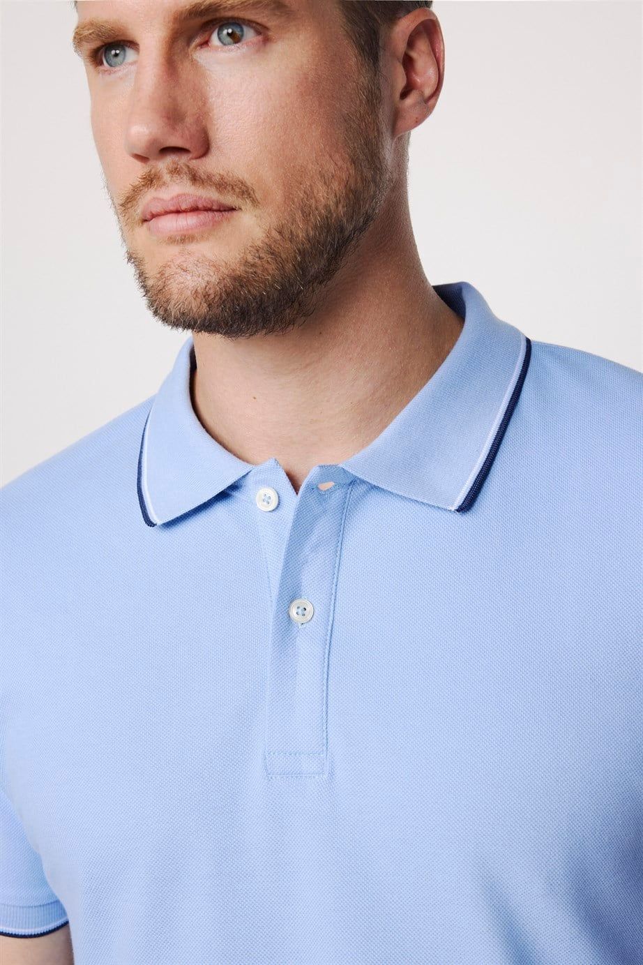 Erkek Polo Yaka Slim Fit Yaka ve Kol Şeritli Pike  Tişört