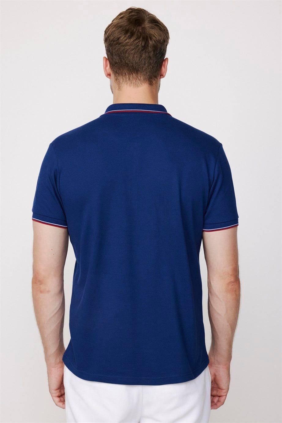 Erkek Polo Yaka Slim Fit Yaka ve Kol Şeritli Pike  Tişört