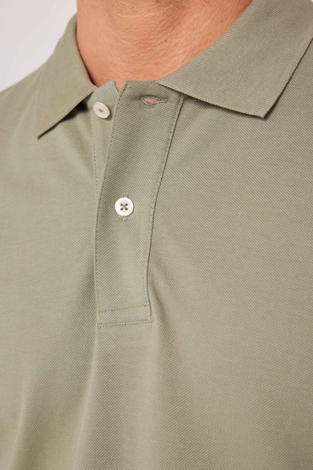 Erkek Slim Fit Dar Kesim %100 Pamuk Düz Pike Yeşil Polo Yaka Tişört