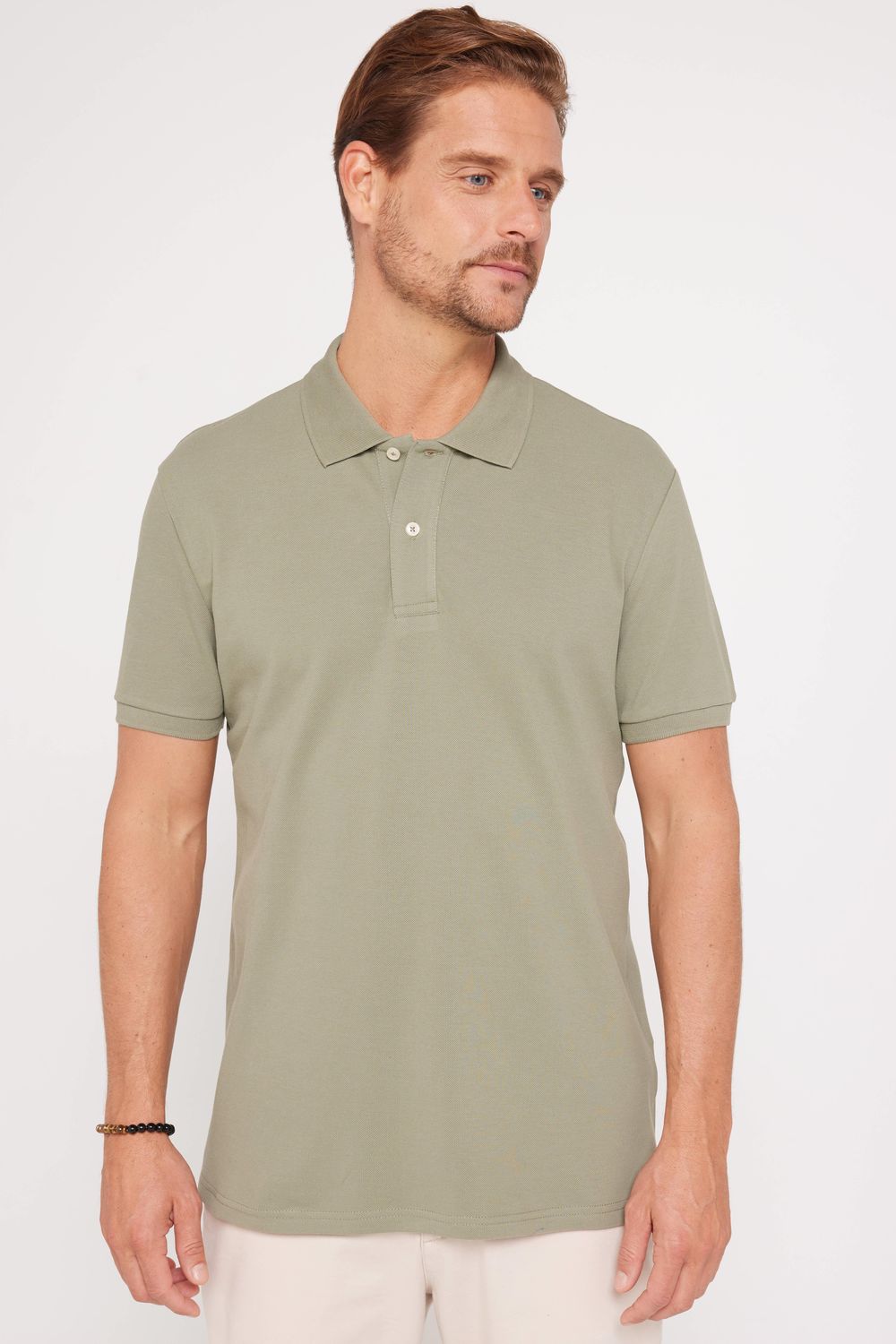 Erkek Slim Fit Dar Kesim %100 Pamuk Düz Pike Yeşil Polo Yaka Tişört