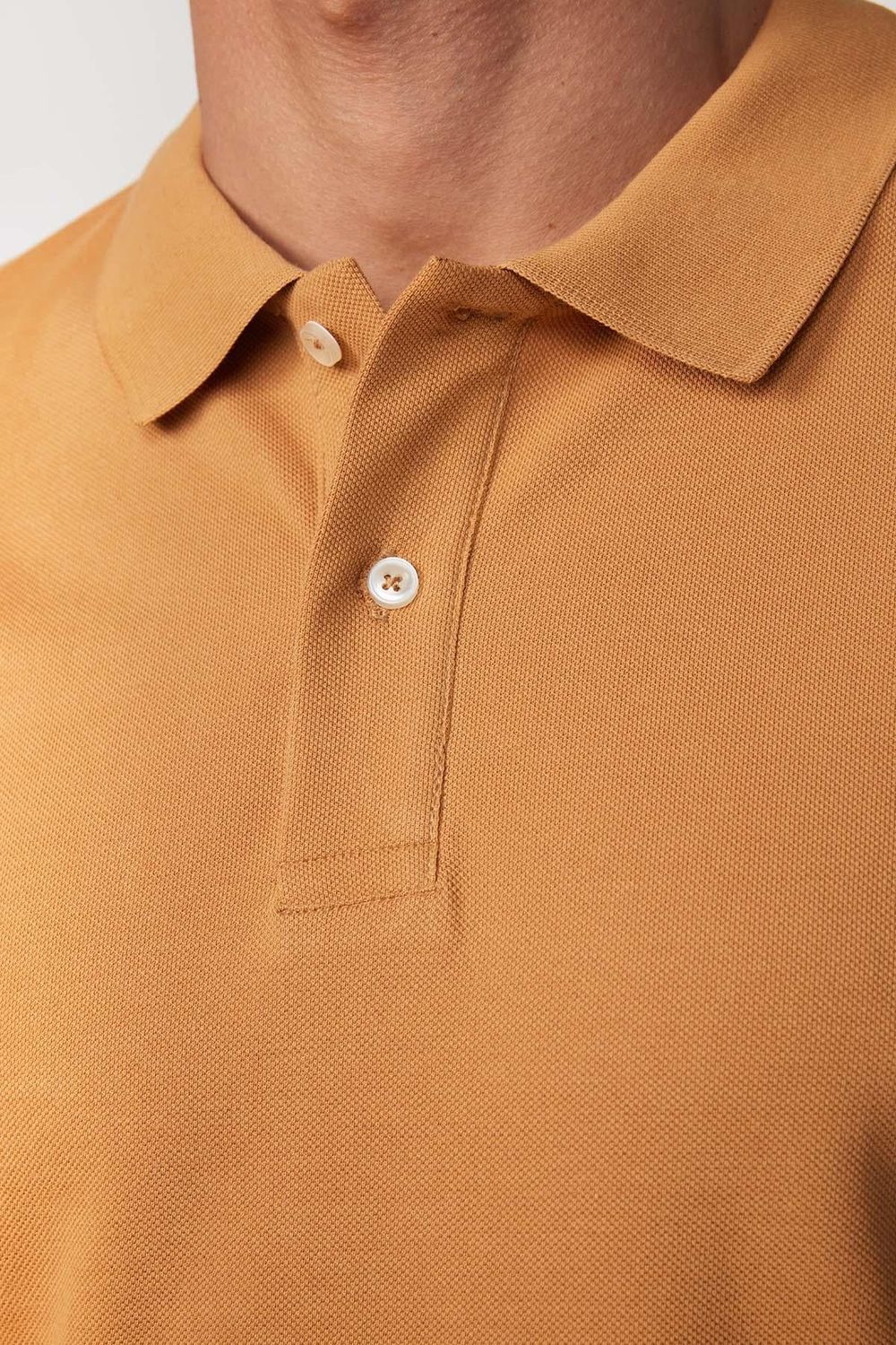 Erkek Polo Yaka Slim Fit Düz Pamuk Pike Tarçın Tişört