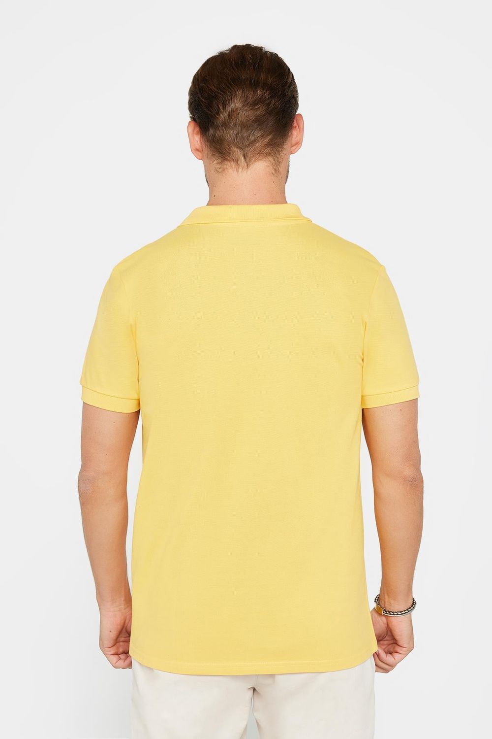 Erkek Slim Fit Dar Kesim %100 Pamuk Düz Pike Sarı Polo Yaka Tişört