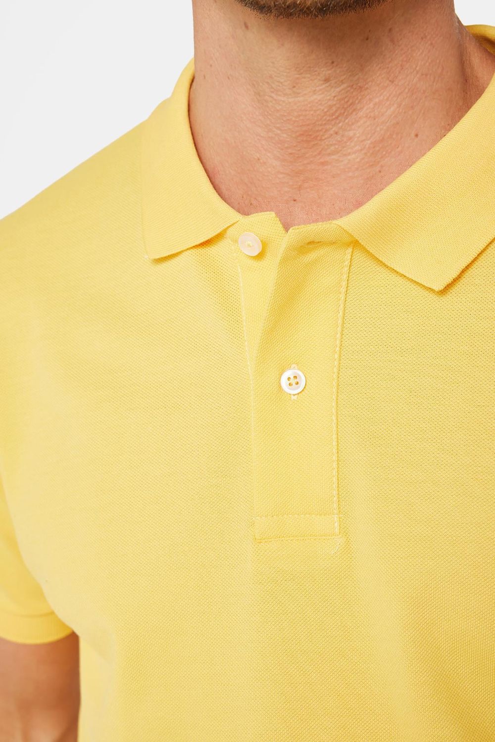 Erkek Slim Fit Dar Kesim %100 Pamuk Düz Pike Sarı Polo Yaka Tişört