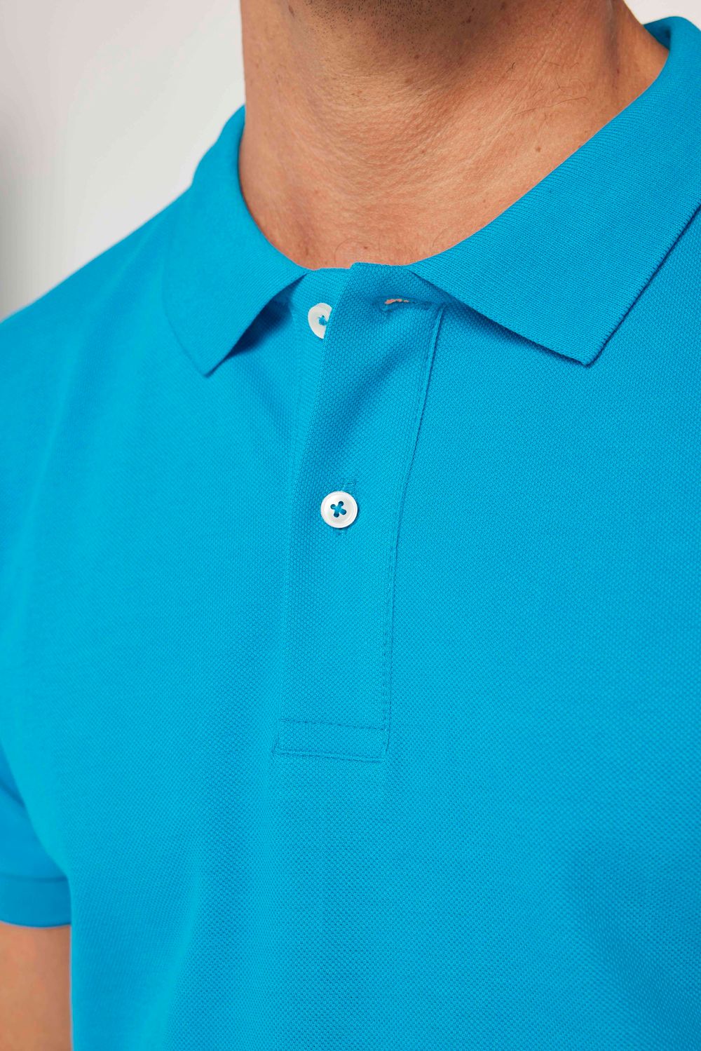 Erkek Slim Fit Dar Kesim %100 Pamuk Düz Pike Mavi Polo Yaka Tişört