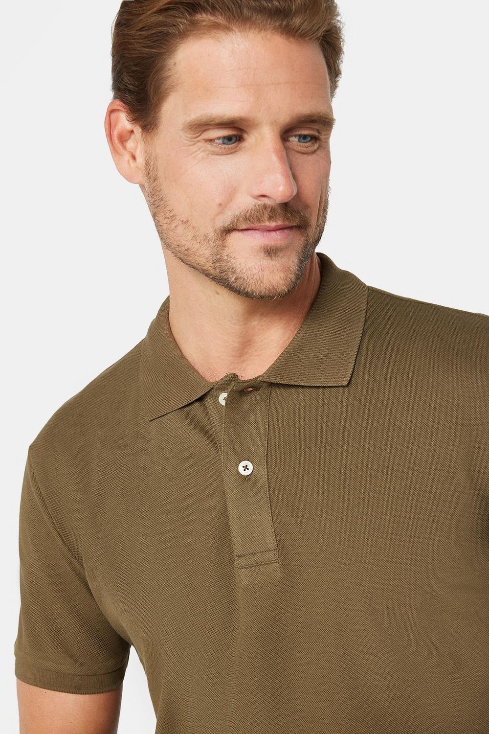 Erkek Slim Fit Dar Kesim %100 Pamuk Düz Pike Haki Polo Yaka Tişört
