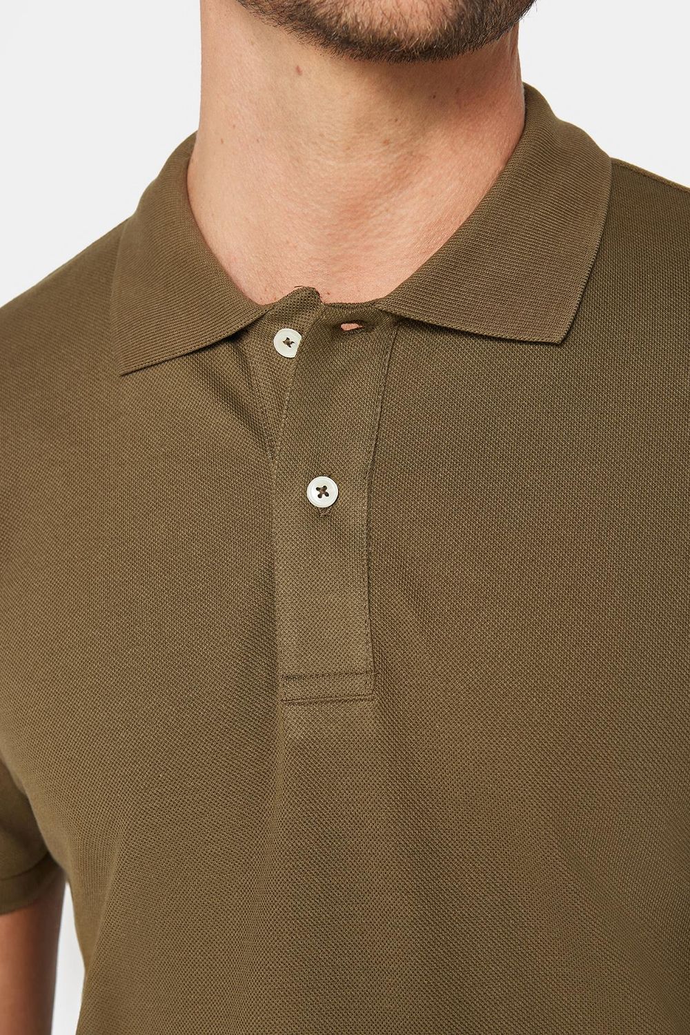 Erkek Slim Fit Dar Kesim %100 Pamuk Düz Pike Haki Polo Yaka Tişört
