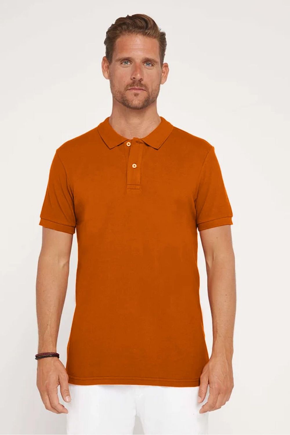 Erkek Slim Fit Dar Kesim %100 Pamuk Düz Pike Kahverengi Polo Yaka Tişört