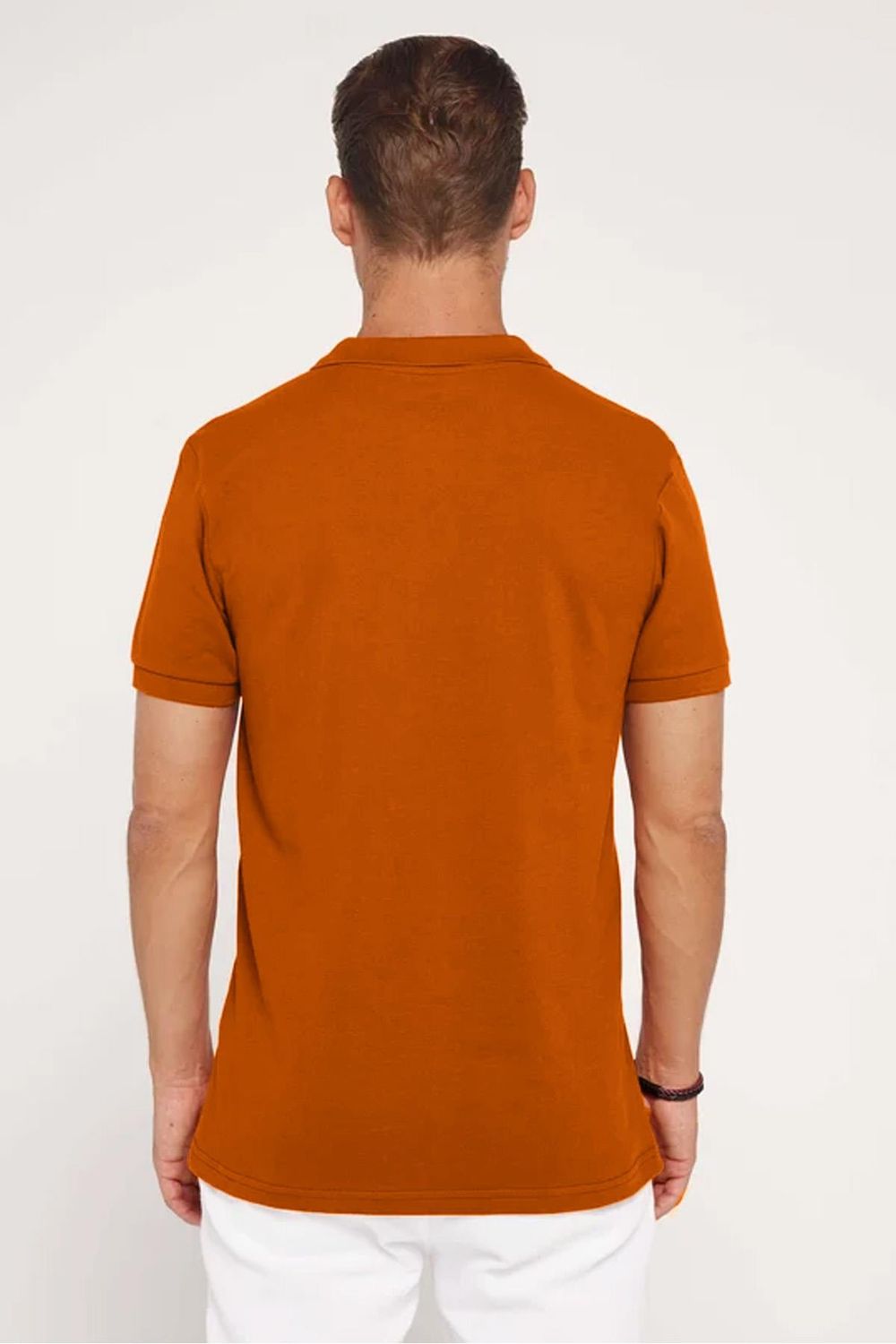Erkek Slim Fit Dar Kesim %100 Pamuk Düz Pike Kahverengi Polo Yaka Tişört