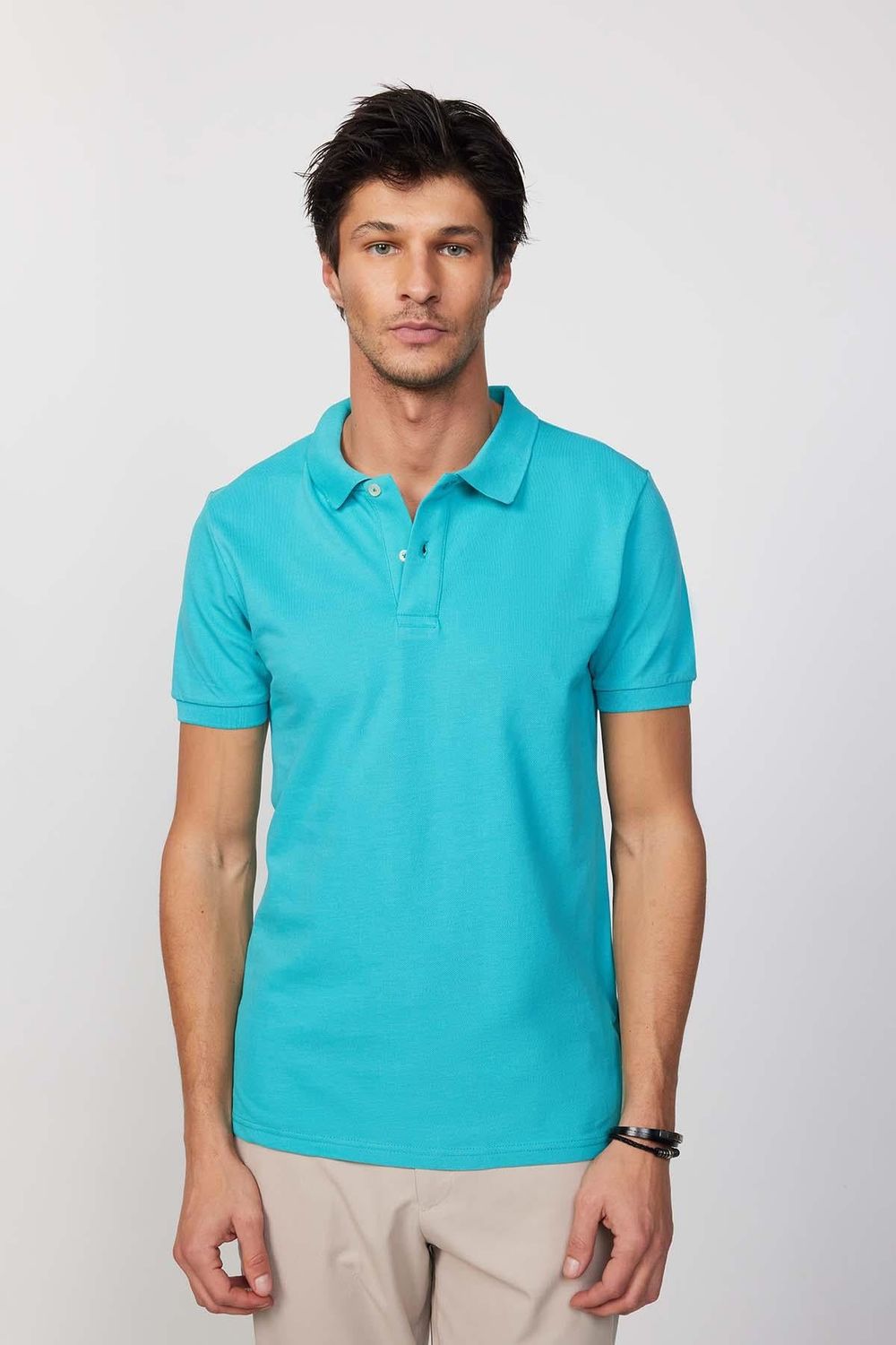 Erkek Polo Yaka Slim Fit Düz Pamuk Pike Yeşil Tişört